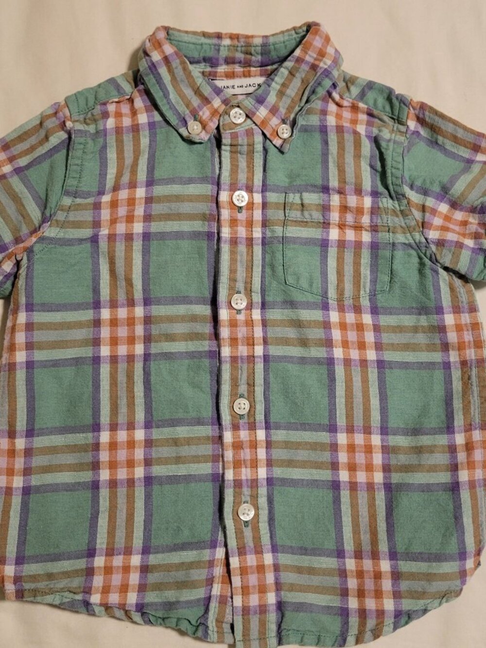 Janie & Jack Multi-colored Plaid Linen Blend Button-Front Shirt Toddler Boys 2T